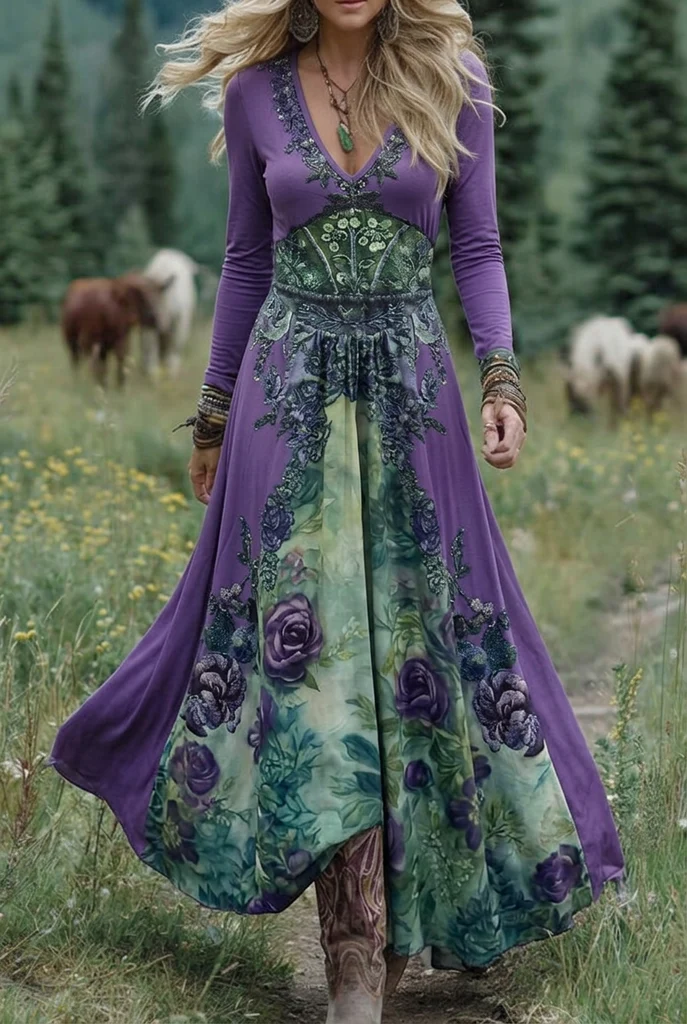 Sophia | Kvinnors V-ringad kortärmad blommig maxiklänning